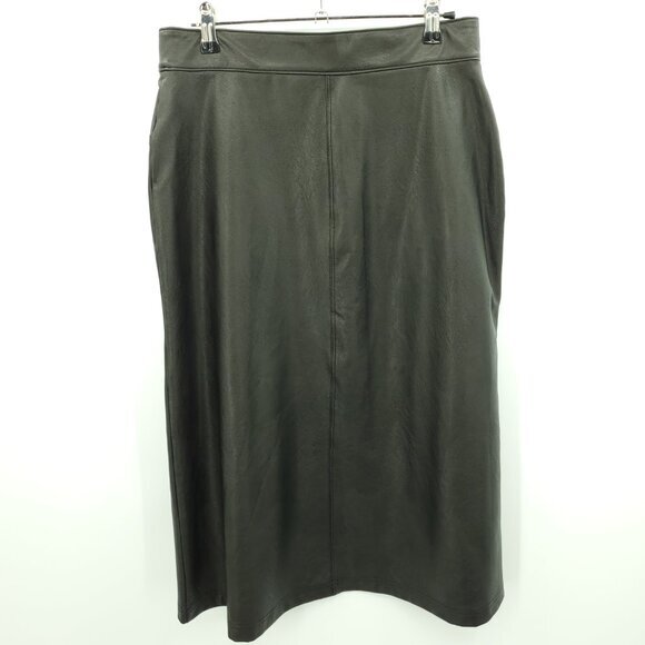 SPANX Leather Like Faux Leather Pull On Midi Skirt M Black #20321R - Picture 5 of 14